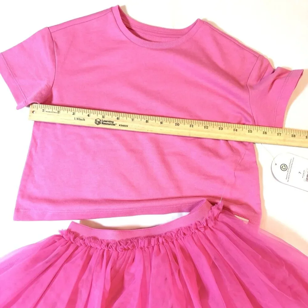 Wonder Nation Girls Hot Pink 2 Piece Set Tee & Fluffy Tutu Skirt Size 7 NWT